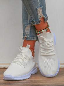 女性極簡風格織物前繫帶運動運動鞋