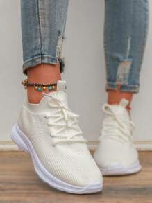 女性極簡風格織物前繫帶運動運動鞋