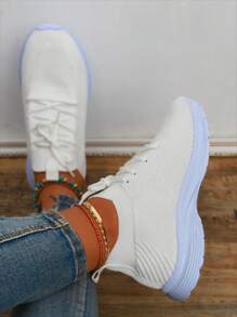 女性極簡風格織物前繫帶運動運動鞋