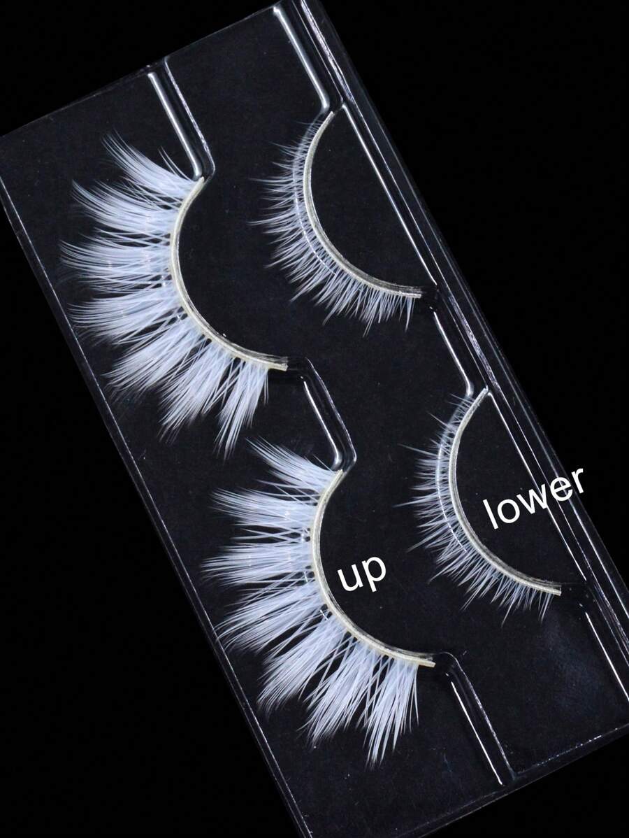 2pairs Up And Lower White Colored False Strip Eyelashes For Cosplay Party Beauty Color Fake Lashes