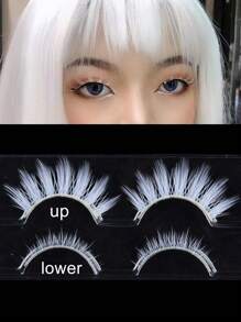 2pairs Up And Lower White Colored False Strip Eyelashes For Cosplay Party Beauty Color Fake Lashes