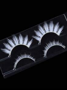 2pairs Up And Lower White Colored False Strip Eyelashes For Cosplay Party Beauty Color Fake Lashes
