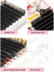 1盒黑色椭圆扁平单根假睫毛 12排超柔软睫毛 适合化妆 8-15毫米混合长度睫毛簇、睫毛簇、单根睫毛、睫毛、假睫毛