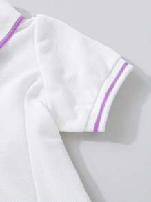 SHEIN Playful Pals 拼接細邊 前紐扣純色嬰兒連衣裙 - 白色 - 查看 3