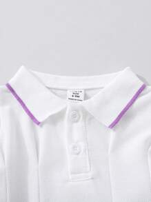 SHEIN Playful Pals 拼接細邊 前紐扣純色嬰兒連衣裙 - 白色 - 查看 5