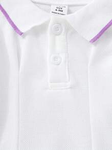 SHEIN Playful Pals 拼接細邊 前紐扣純色嬰兒連衣裙 - 白色 - 查看 7