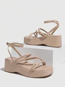 Giày sandal thanh lịch dành cho nữ, sandal đế bằng nhiều quai mảnh, kiểu dáng cổ thấp, phù hợp với trang phục mùa xuân hè. - Màu Khaki - Xem 3