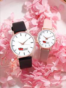 2 cái/bộ Dây đeo PU Bộ đồng hồ đeo tay cặp đôi trái tim tình yêu - Nhiều màu - Xem 3