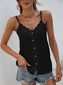 SHEIN VCAY Áo khoác và áo lót dành cho xe tăng nữ Sò điệp Nút phía trước màu trơn Giải trí - màu đen - Xem 3