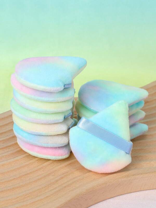 12pcs Triangular Color Powder Puff FanShaped Crystal Velvet Makeup
