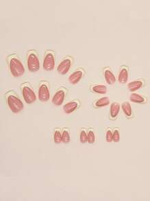 Actualice su apariencia con 24 piezas de uñas postizas cuadradas largas al estilo francés en color amarillo, conjunto de uñas de presión y suministros de uñas uñas falsas uña falsa uña acrílica - Multicolor - Ver 3