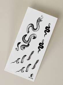 1 件黑色逼真蛇锁骨图案临时纹身贴纸，适用于手腕、小身体部位 - 黑色 - 查看 5