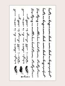 1入組黑色羽毛圖案防水假紋身貼紙手腕和身體英文單詞 - 黑色 - 查看 2