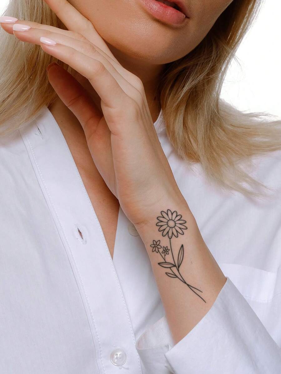 1 Đơn Giản Đen Hoa & Lá Chống Nước Tạm Thời Miếng Dán Hình Xăm Cho Cổ Tay Và Cơ Thể - màu đen - Xem 1