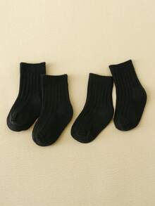 3 雙裝嬰兒純色羅紋中筒襪 - 米色 - 查看 5