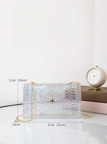 小方袋激光翻蓋鏈透明書包適合畢業生、青少年女孩、新生、大二、初中和高中學生、大學和高中，非常適合戶外、旅行和返校 - 無色 - 查看 3