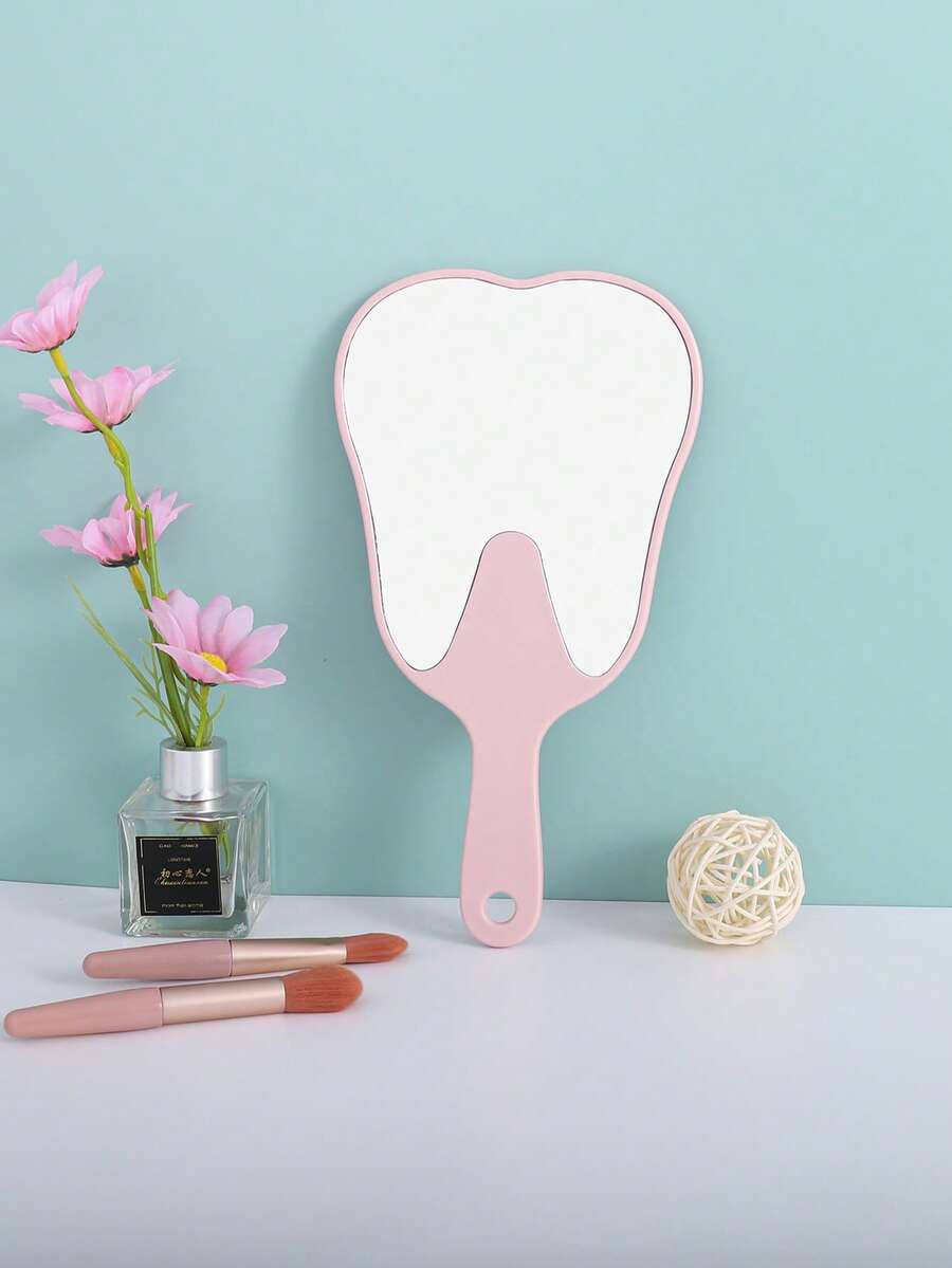 New Tooth Shaped Mirror Can Be Hung Up as Makeup Mirror - Pink - View 1