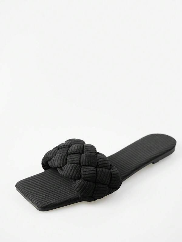 Vacation Black Sandals For Women, Braided Design Slide Sandals SHEIN USA