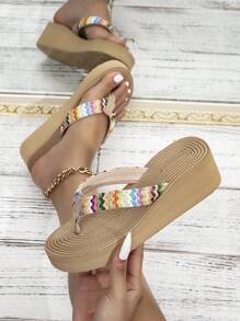 vacación Sandalias para de color combinado de dedo Sandalias con cuña