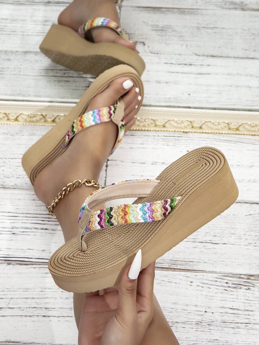 vacación Sandalias para de color combinado de dedo Sandalias con cuña