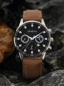 1 Đồng hồ đeo tay thạch anh lịch thông thường dành cho nam & 1 Vòng tay bện - màu nâu - Xem 3