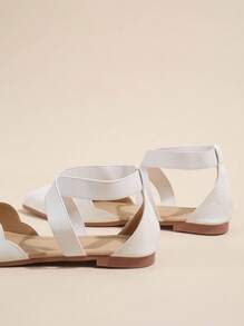 Elegant White Flats For Women, Crocodile Embossed Scallop Trim Point Toe Ballet Flats