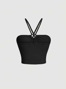 SHEIN MOD 素色心形環鏈掛脖上衣 - 黑色 - 查看 2