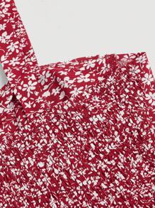 SHEIN MOD 碎花肩上打結寬肩帶上衣 - 紅白色 - 查看 4