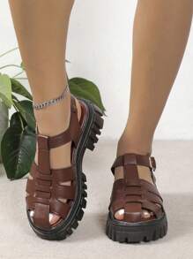 Vacation Sandals For Women, Buckle Decor Flatform Gladiator Sandals,Spring Summer Outfits - Brown - View 2