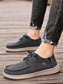 Giày Lười Nam Màu Xám Thời Trang, Giày Lười Phối Ren Phía Trước Tối Giản - Màu xám đen - Xem 1