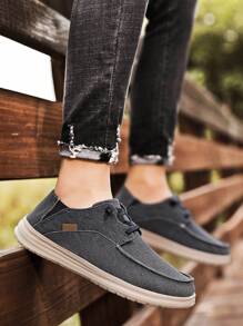Giày Lười Nam Màu Xám Thời Trang, Giày Lười Phối Ren Phía Trước Tối Giản - Màu xám đen - Xem 3