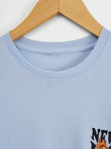 RueChic 男士卡通和標語圖案T恤 - 淺藍色 - 查看 3