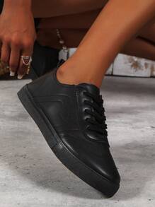 女性繫帶休閒運動黑色板鞋適用於戶外 - 黑色 - 查看 7