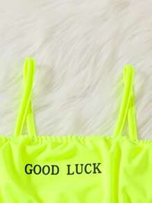 Girls Letter Graphic Cami Top & Contrast Side Seam Sweatpants - Multicolor - View 4