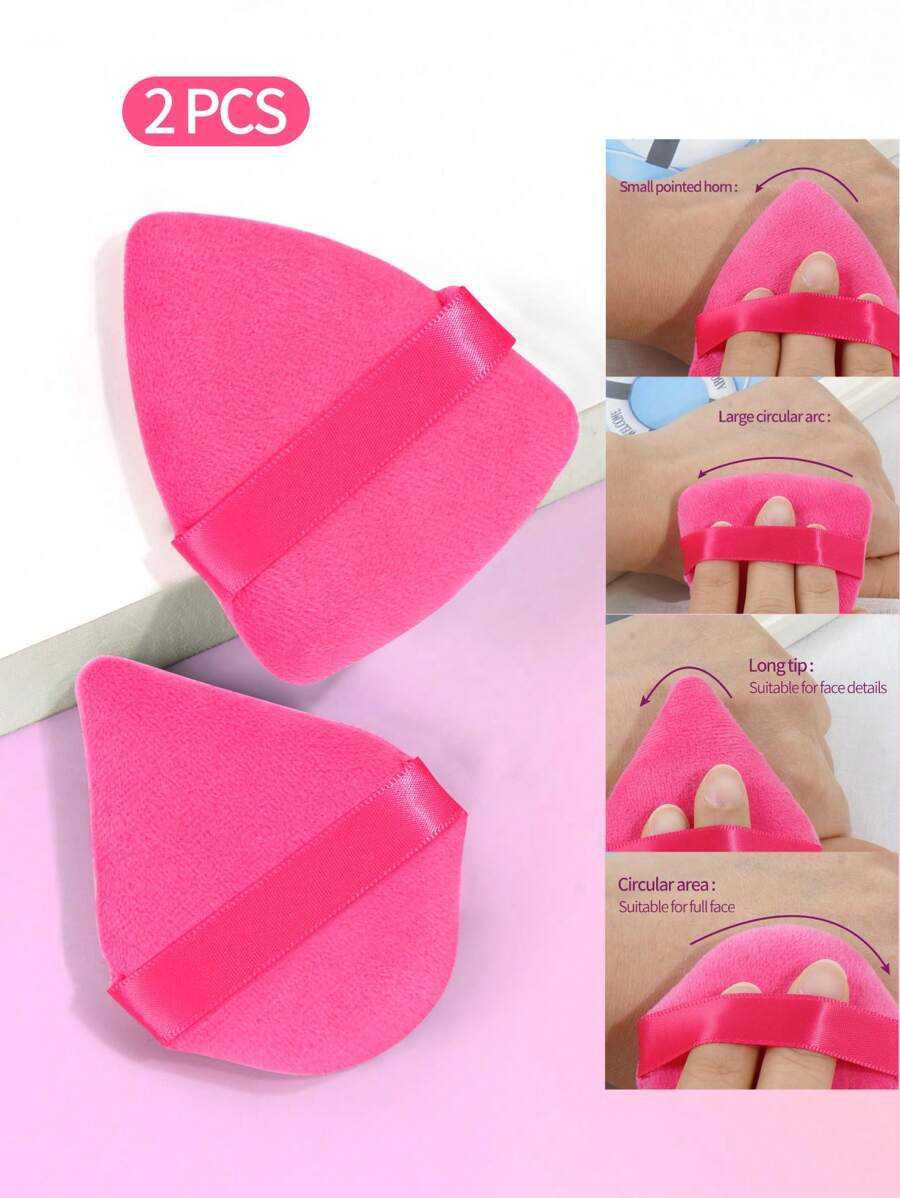 2 miếng mút trang điểm kép hình tam giác nhung khô và ướt - Màu Hồng Tươi - Xem 1