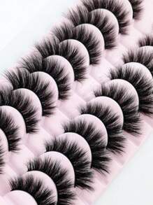 HBZGTLAD 10 Pairs Of D Curl Natural False Eyelashes, 3D Mink Lashes Extension Strip Lashes, Lashes, Eyelashes, Fake Lashes - Black - View 7