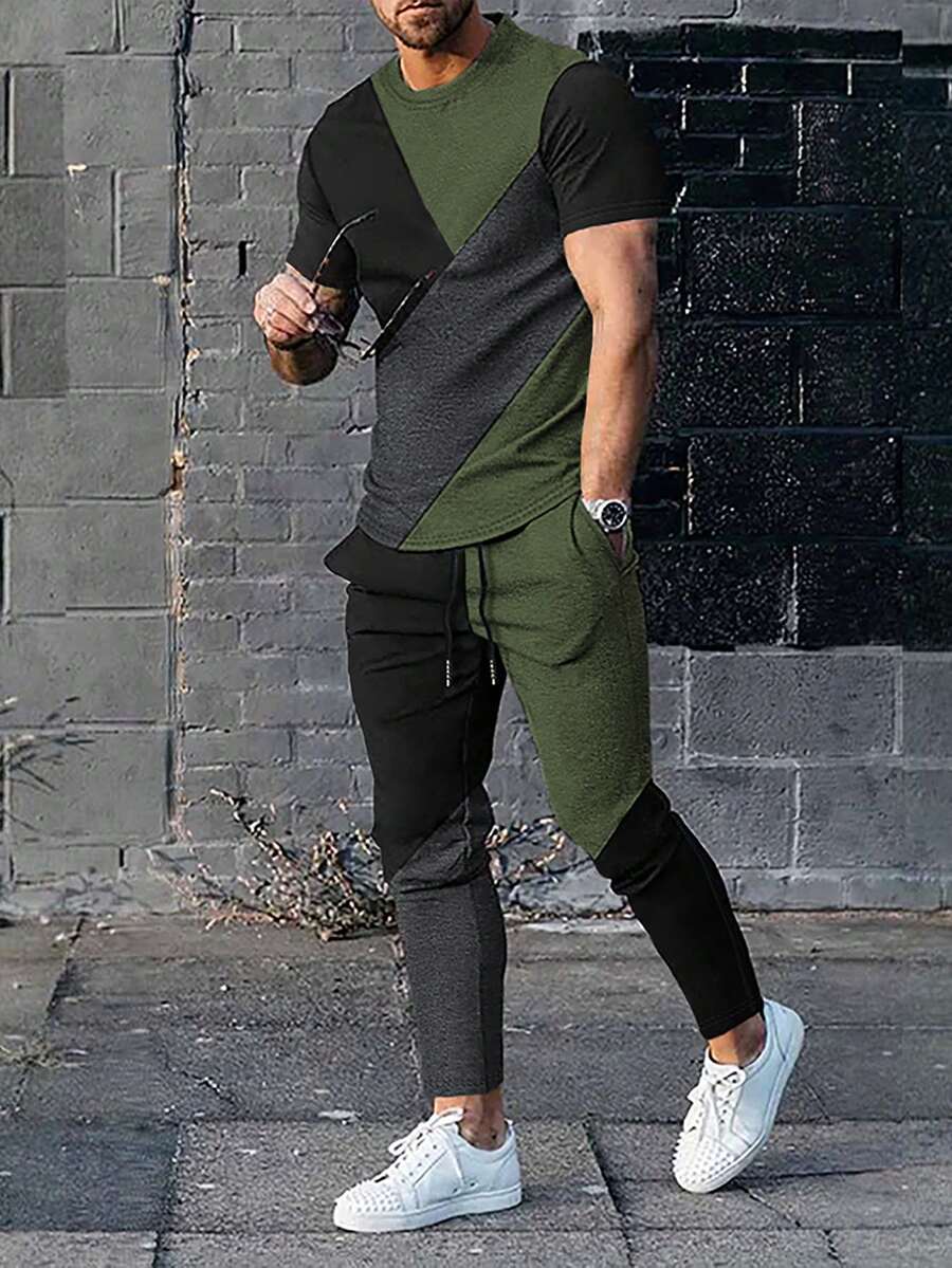 Manfinity Homme Bộ hai mảnh Nam Dây kéo Túi Khối Màu Giải trí - Nhiều màu - Xem 1