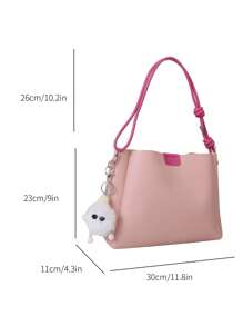 中等方包針腳細節附包飾 - 淺粉色 - 查看 3