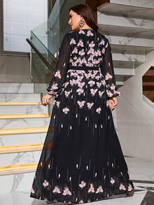 Plus Size V-Neck Floral Print Elegant Dress, Random Print