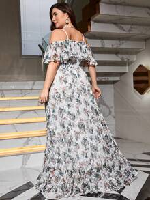 Váy ren viền bèo nhún hở vai cỡ lớn - Nhiều màu - Xem 2