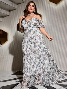 Váy ren viền bèo nhún hở vai cỡ lớn - Nhiều màu - Xem 4