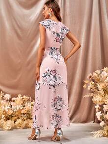 In hoa Viền Ruffle Bao bên Váy có thắt lưng - Màu Hồng baby - Xem 2