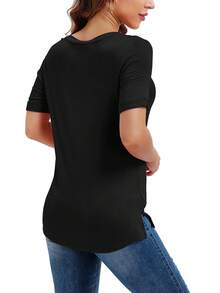 Solid V Neck Tee - Black - View 2