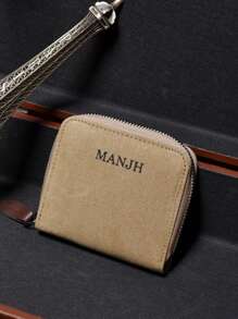 涤纶字母图案拉链卡其色男士钱包钱夹钱包小钱包男士钱包真皮 - 卡其色 - 查看 1