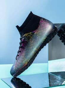 Giày bóng đá nam buộc dây họa tiết cổ cao, giày thể thao ngoài trời - màu đen - Xem 8