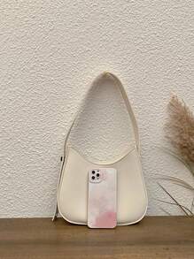 Beige Hobo Bag Minimalist Adjustable Strap PU - Beige - View 6