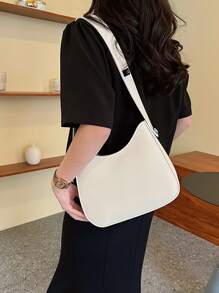 Beige Hobo Bag Minimalist Adjustable Strap PU - Beige - View 7