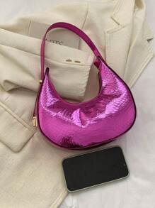 Túi Hobo dập nổi bằng da rắn kim loại Funky Zipper PU - Màu tím - Xem 6