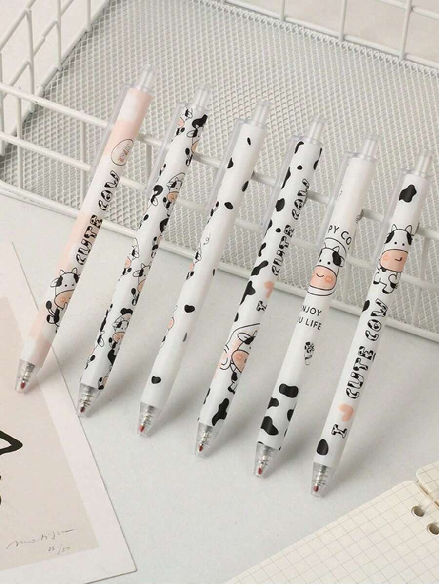 6入組奶牛圖案中性筆 - 彩色 - 查看 1