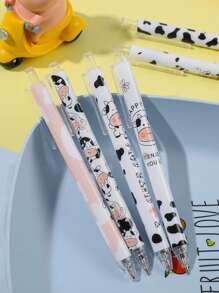 6入組奶牛圖案中性筆 - 彩色 - 查看 3